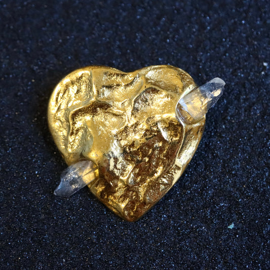 VINTAGE YSL Molten Gold Heart with Faux Crystal Spear Brooch Pendant