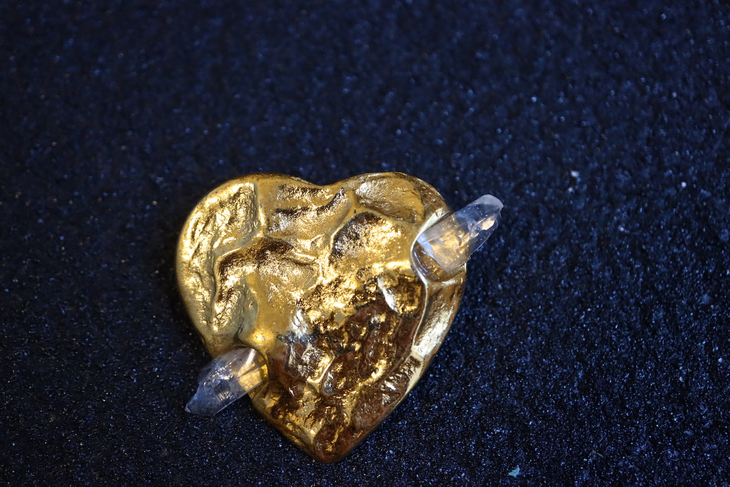 VINTAGE YSL Molten Gold Heart with Faux Crystal Spear Brooch Pendant