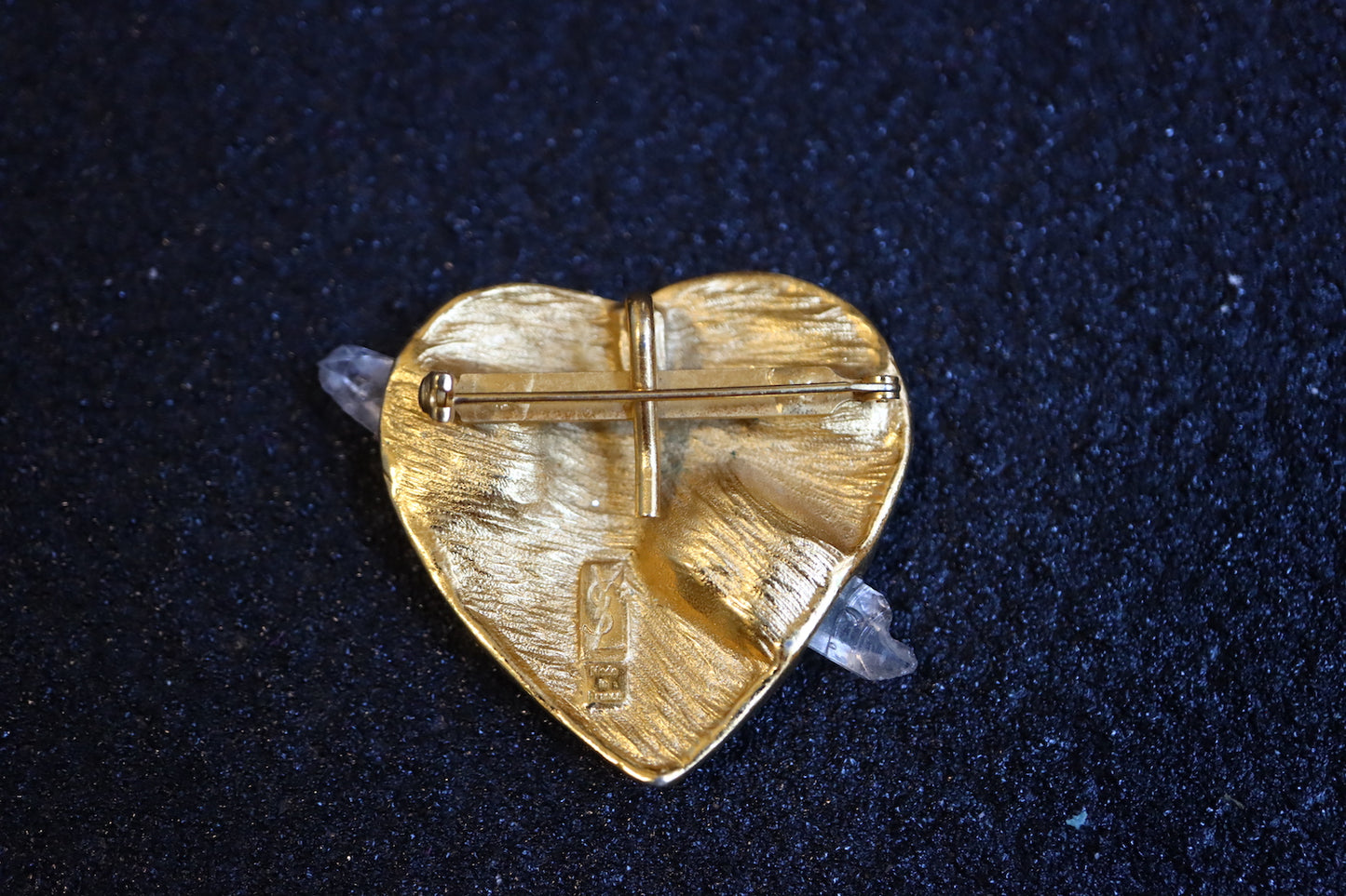 VINTAGE YSL Molten Gold Heart with Faux Crystal Spear Brooch Pendant