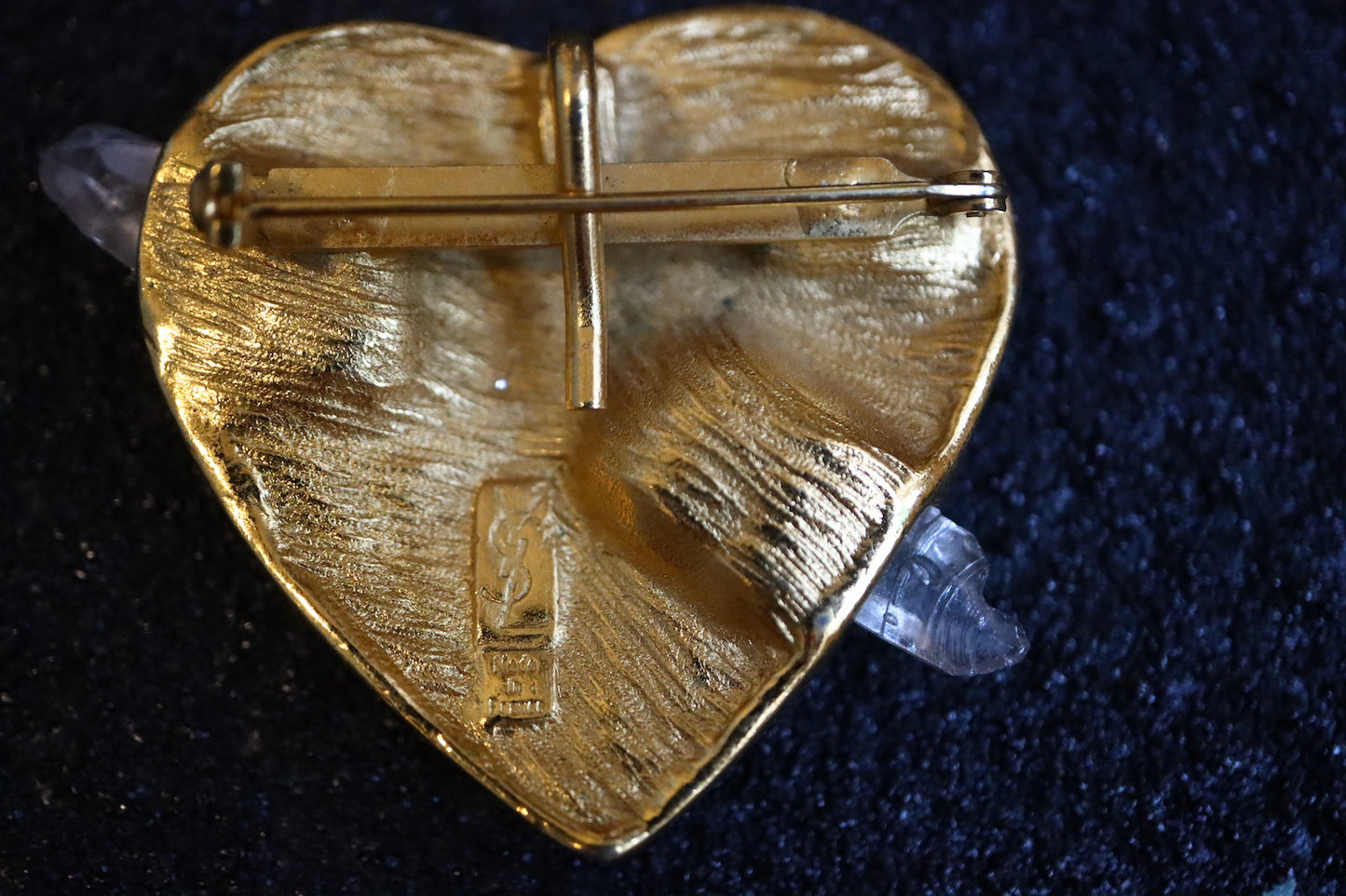 VINTAGE YSL Molten Gold Heart with Faux Crystal Spear Brooch Pendant