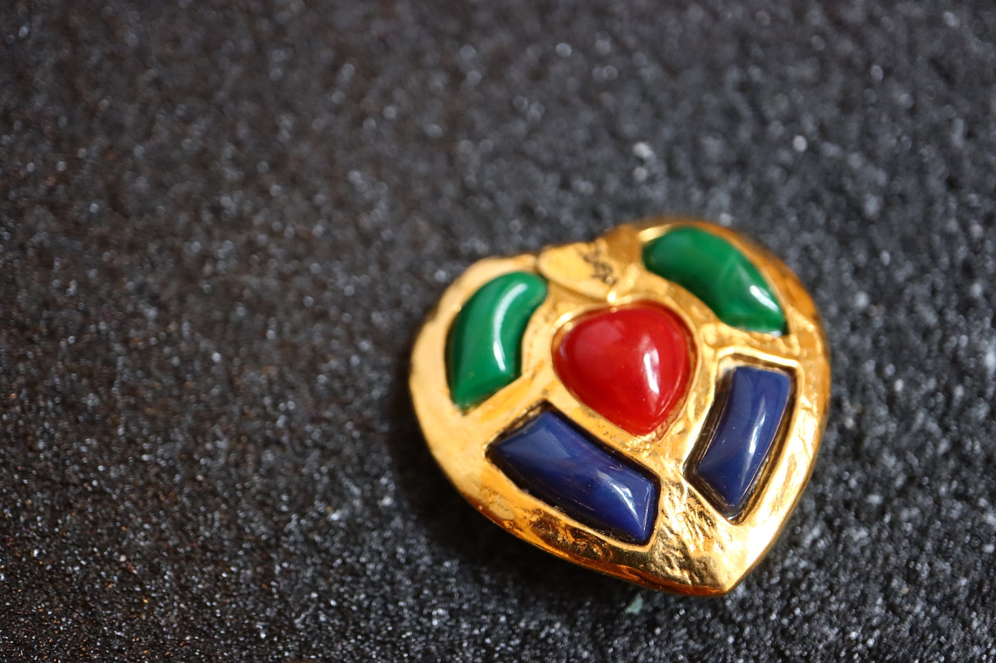 Vintage YSL colourful cabochon heart shape oversize clip-on earrings