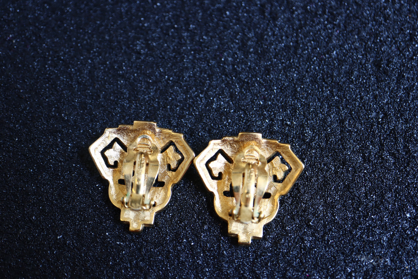 Vintage Givenchy Art Deco rhinestone black and gold clip on earrings