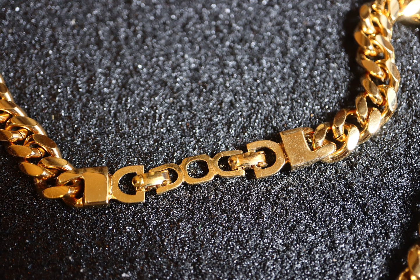 VINTAGE CHRISTIAN DIOR Germany Gold-Tone Rhinestone Chunky Curb Chain Necklace