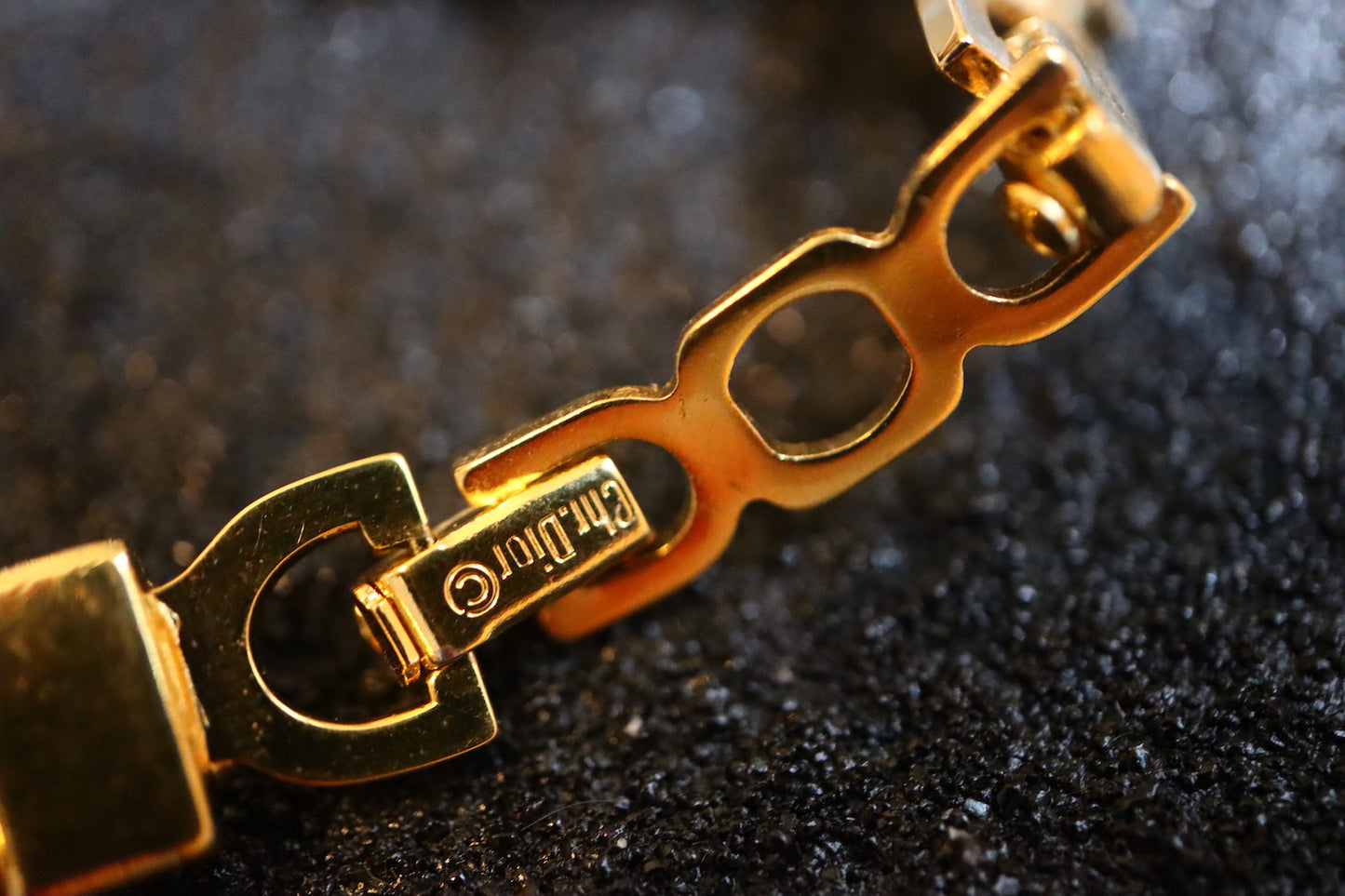 VINTAGE CHRISTIAN DIOR Germany Gold-Tone Rhinestone Chunky Curb Chain Necklace