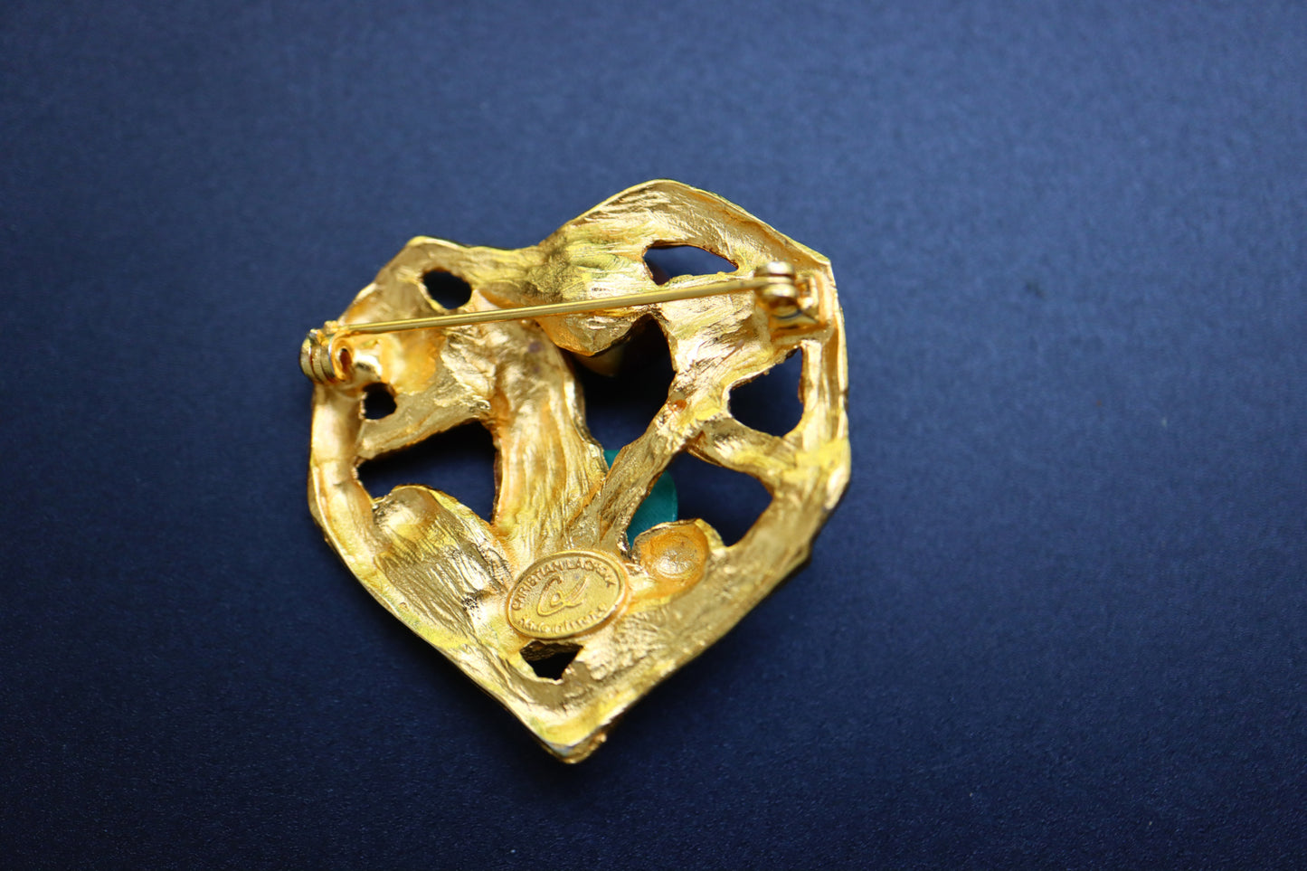 Vintage Christian Lacroix gold-tone faux gem cabochon heart brooch