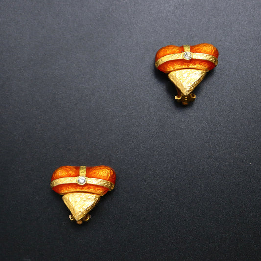 Vintage Christian Lacroix orange heart gold-tone clip-on earrings