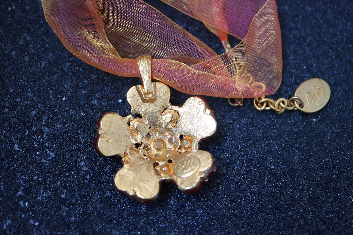 Vintage ISAKY golden orange heart cabochon necklace earrings set