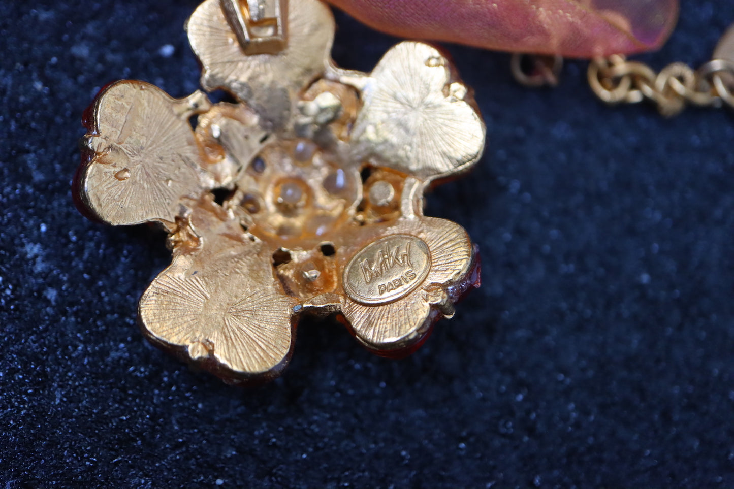 Vintage ISAKY golden orange heart cabochon necklace earrings set