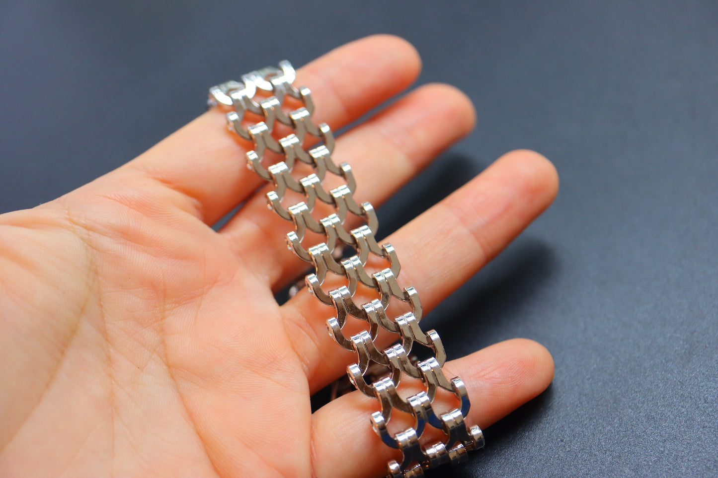 VINTAGE GROSSÉ 1971 Germany Silver-Tone Openwork Lace Wide Bracelet