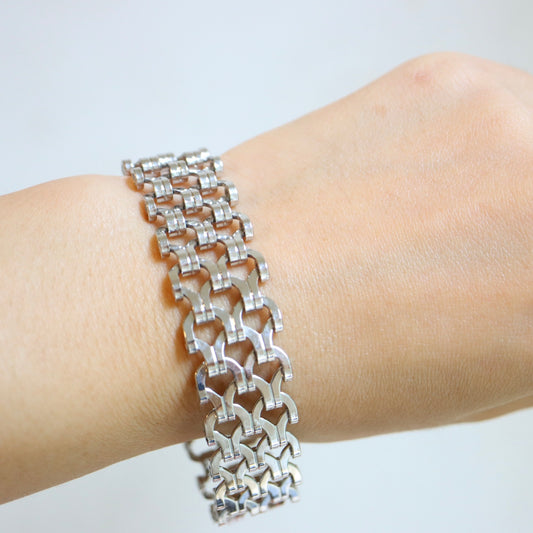 VINTAGE GROSSÉ 1971 Germany Silver-Tone Openwork Lace Wide Bracelet