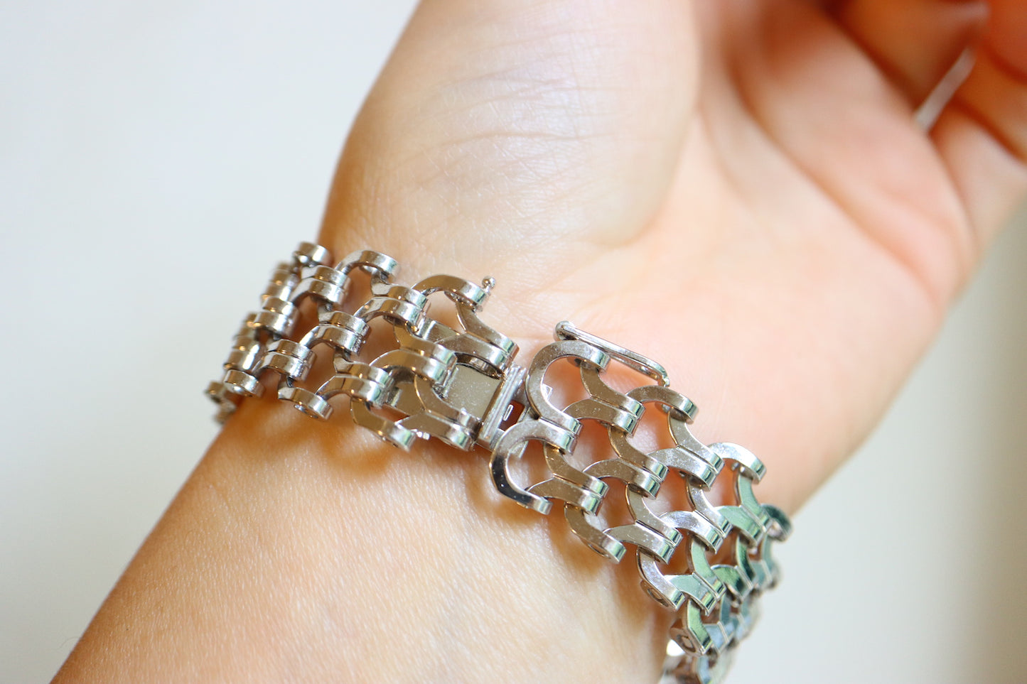 VINTAGE GROSSÉ 1971 Germany Silver-Tone Openwork Lace Wide Bracelet