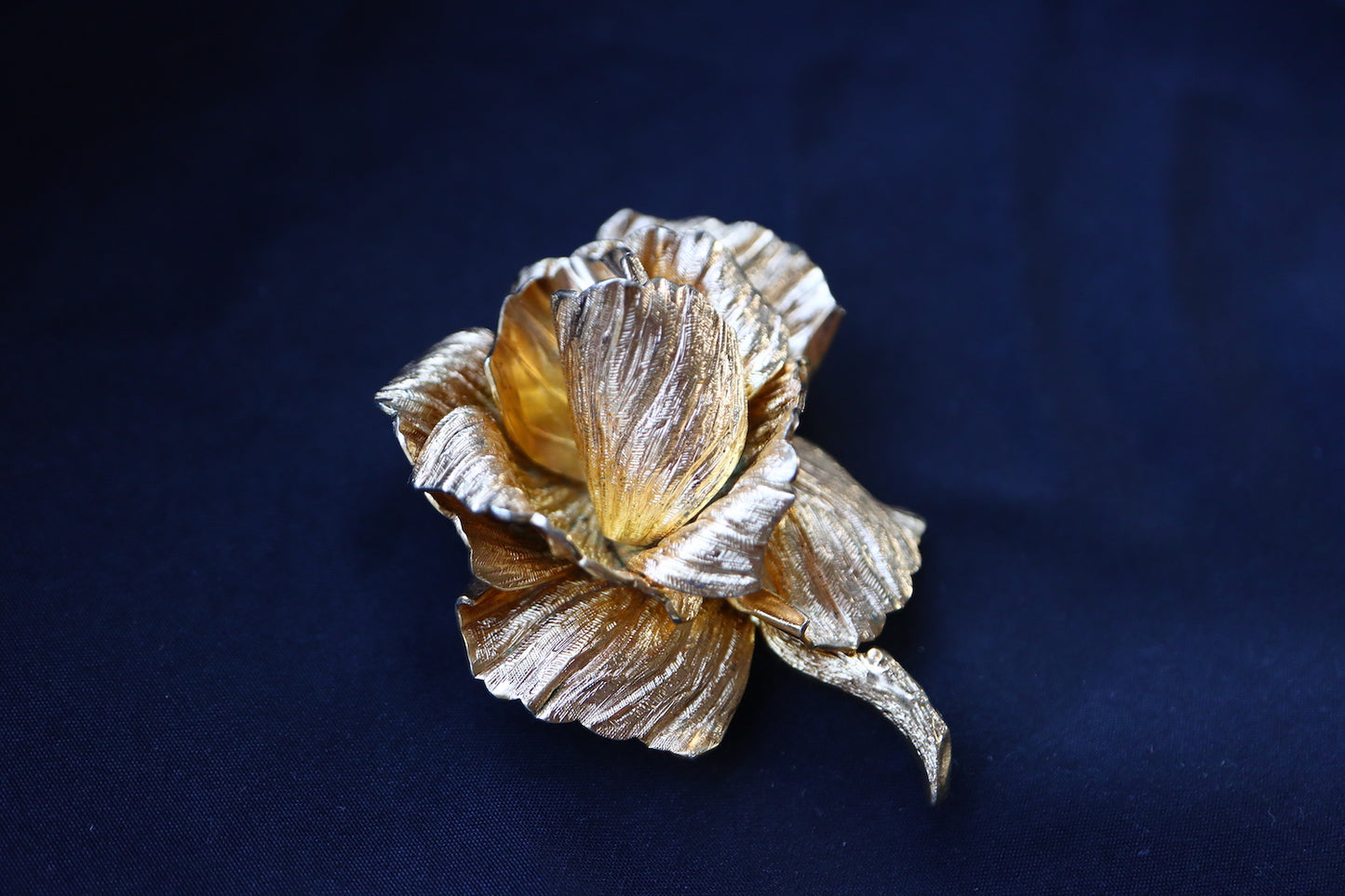 Vintage Christian Dior Germany Textured Gold-Tone Sculptural Rose Brooch