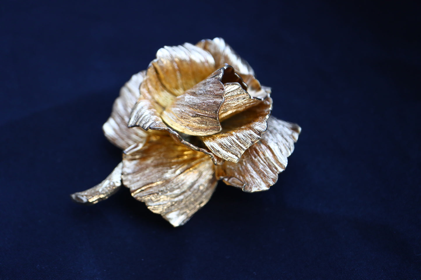 Vintage Christian Dior Germany Textured Gold-Tone Sculptural Rose Brooch