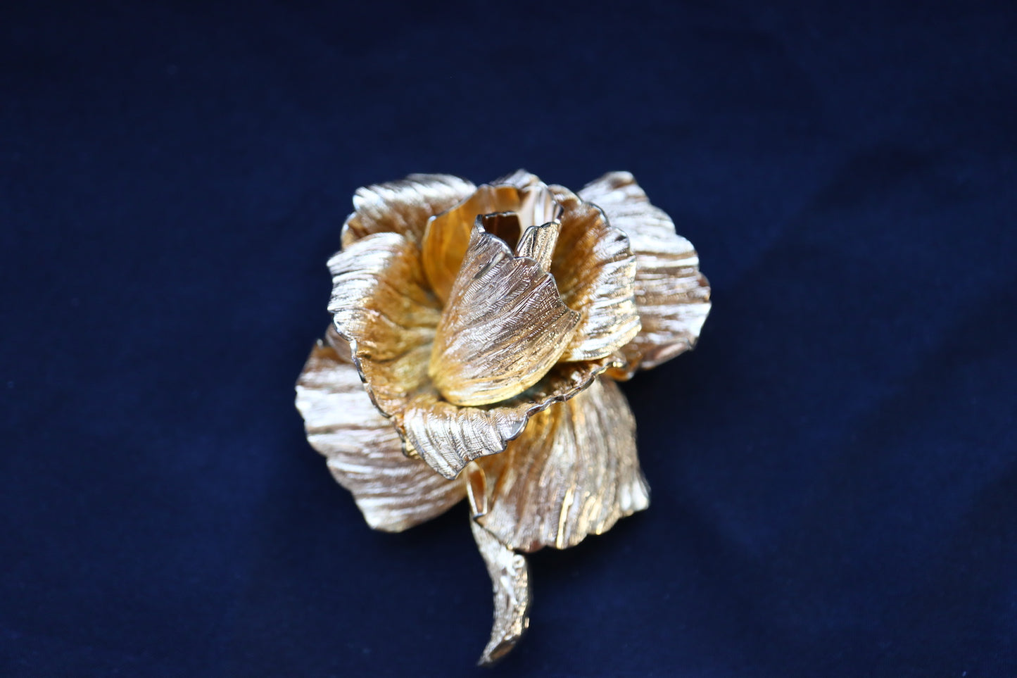 Vintage Christian Dior Germany Textured Gold-Tone Sculptural Rose Brooch