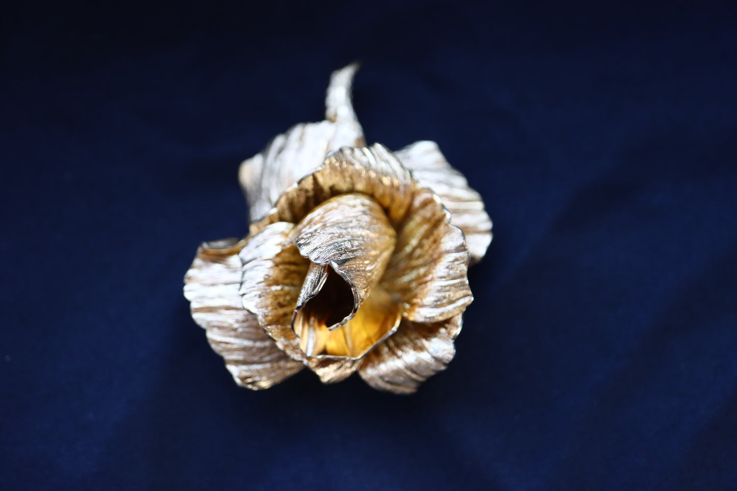 Vintage Christian Dior Germany Textured Gold-Tone Sculptural Rose Brooch