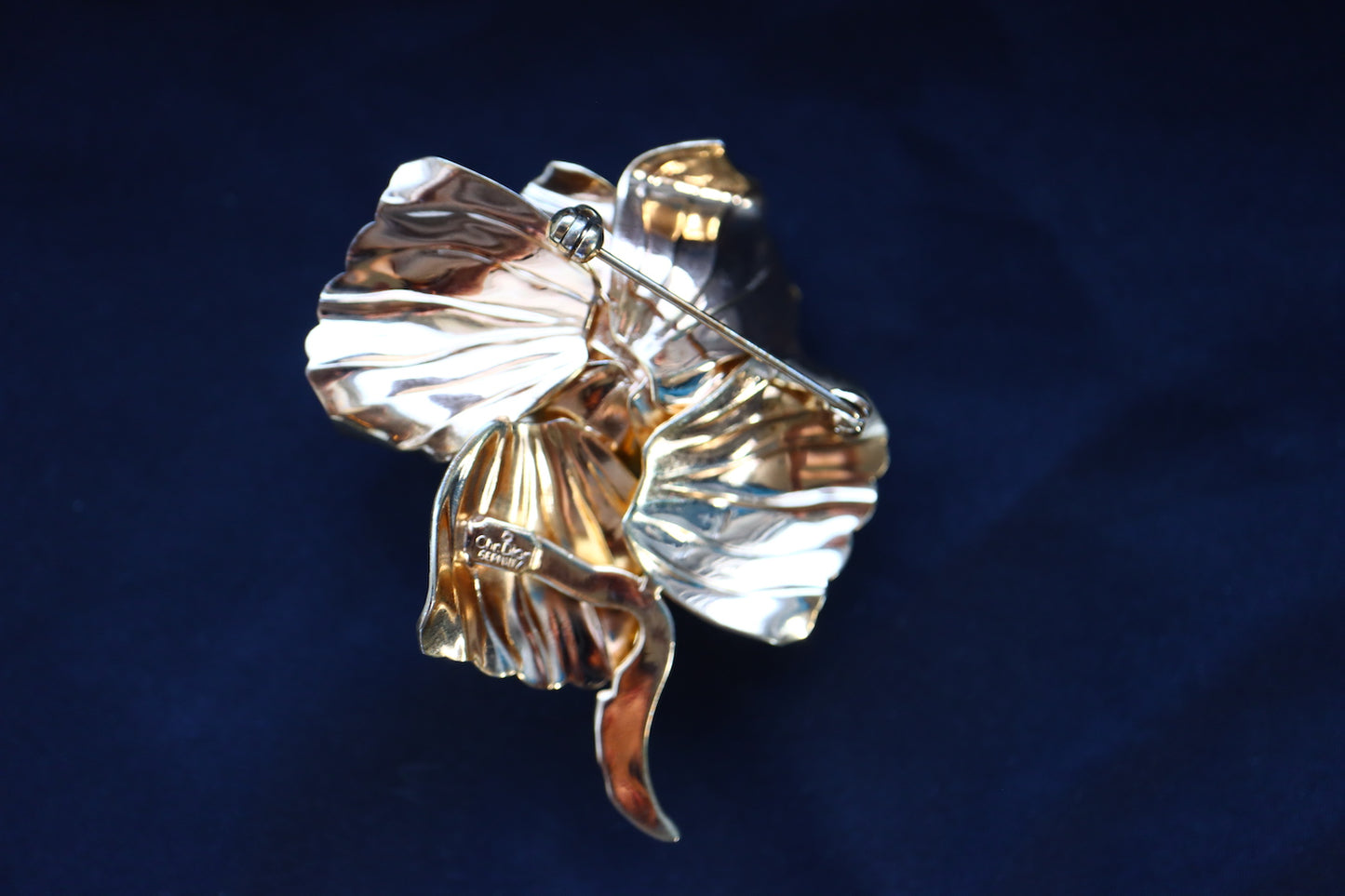 Vintage Christian Dior Germany Textured Gold-Tone Sculptural Rose Brooch