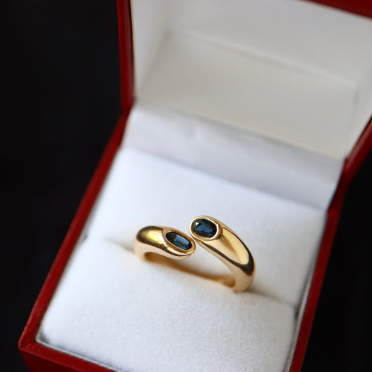 Vintage 90s Cartier Toi et Moi 18K Yellow Gold Sapphire Ring