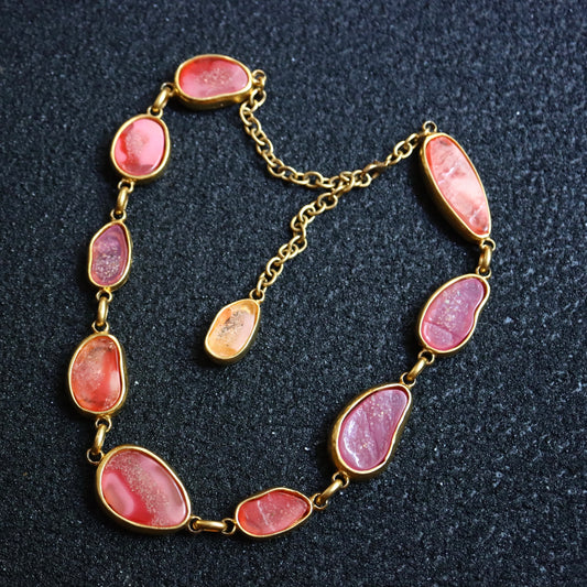 Vintage Dominique Denaive coral pink contemporary designer piece necklace