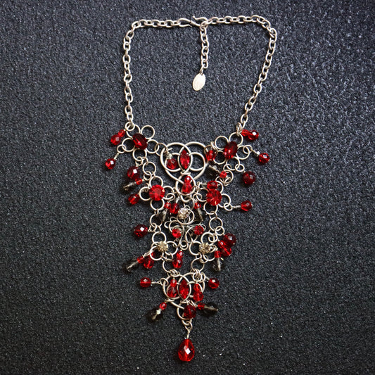 Vintage Philippe Ferrandis gothic burgundy red beading statement necklace