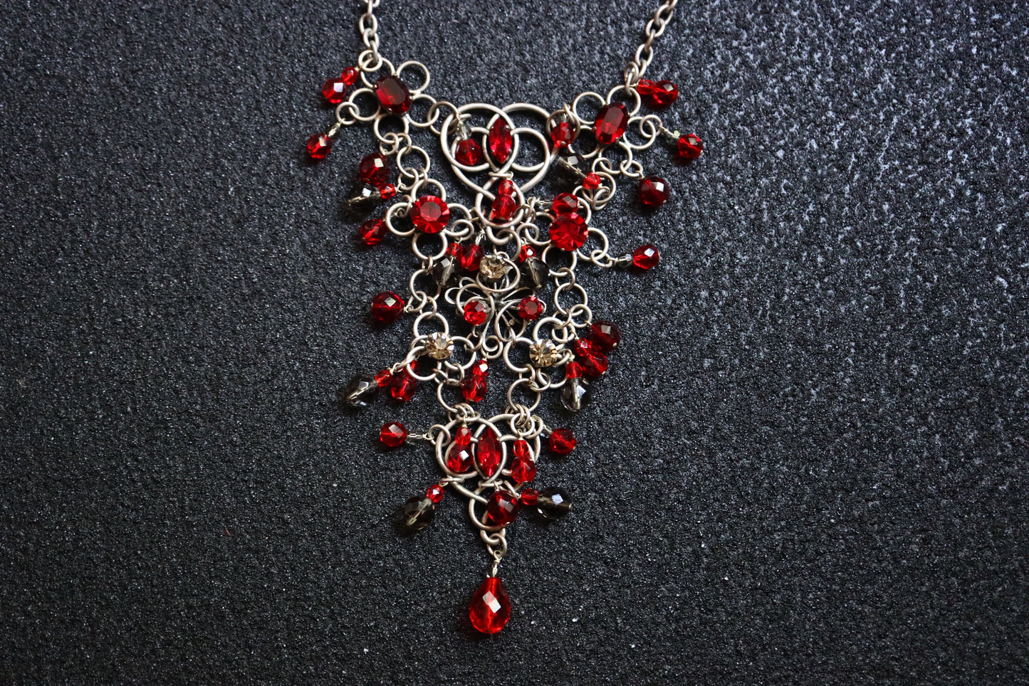 Vintage Philippe Ferrandis gothic burgundy red beading statement necklace