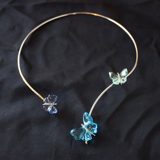 VINTAGE LALIQUE Sterling Silver Crystal Butterfly Collar Necklace