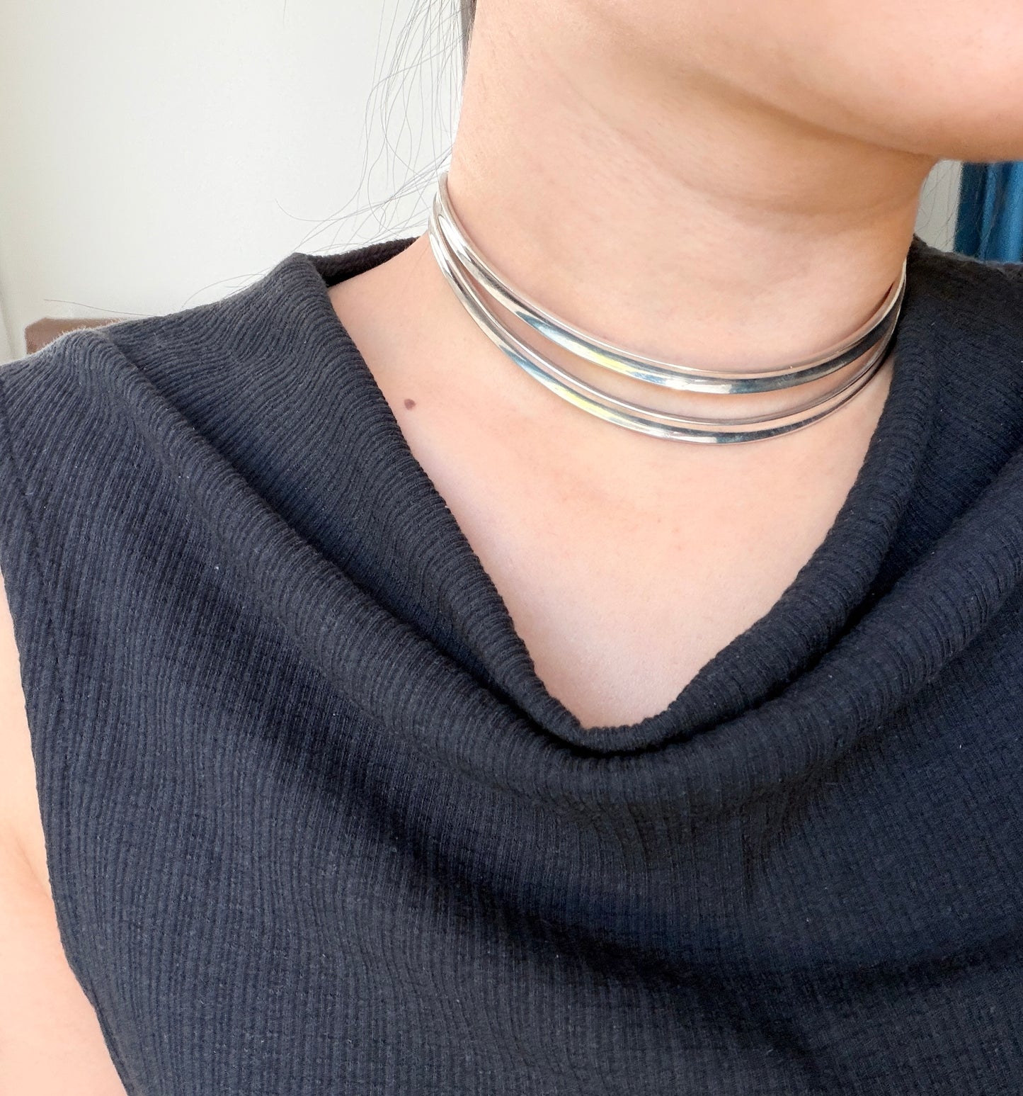 Mid-century modernist POUL WARMIND Denmark Sterling Silver Handcrafted Double Wire collar necklace