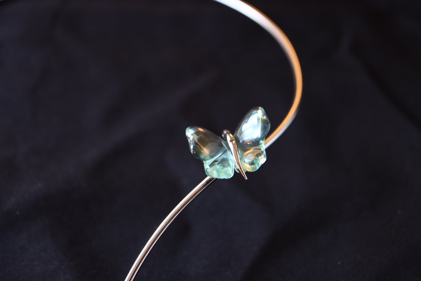 VINTAGE LALIQUE Sterling Silver Crystal Butterfly Collar Necklace