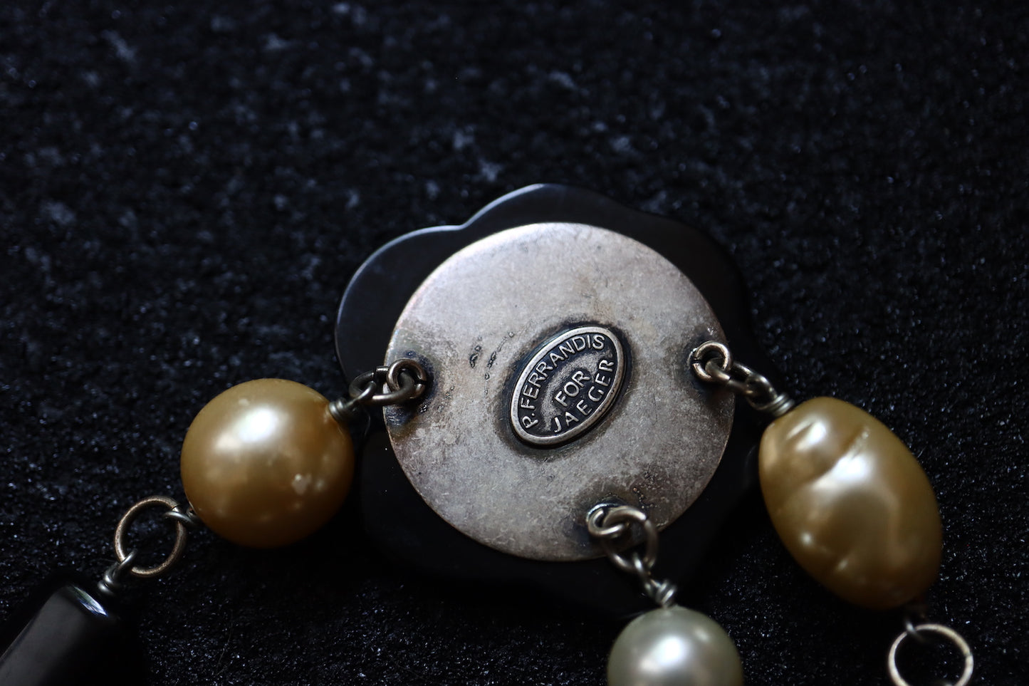 Vintage Philippe Ferrandis for Jaeger black and white camilla faux pearls necklace