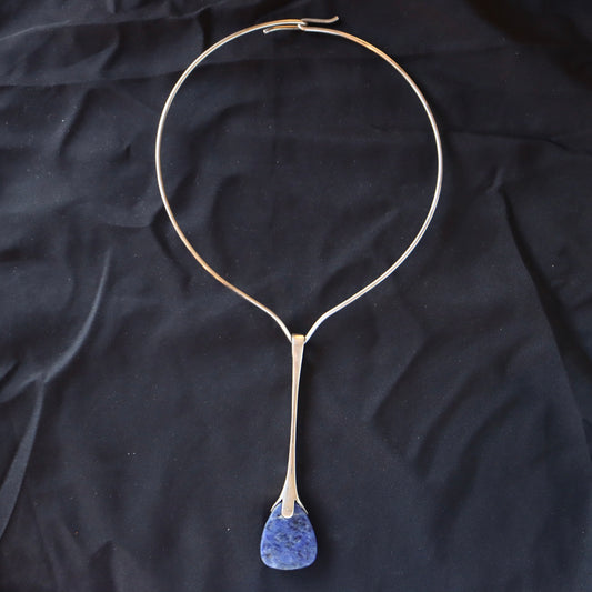 VINTAGE Sven Haugaard Danish Sterling Silver Torque Neck Ring with French Lapis Lazuli Drop Pendant