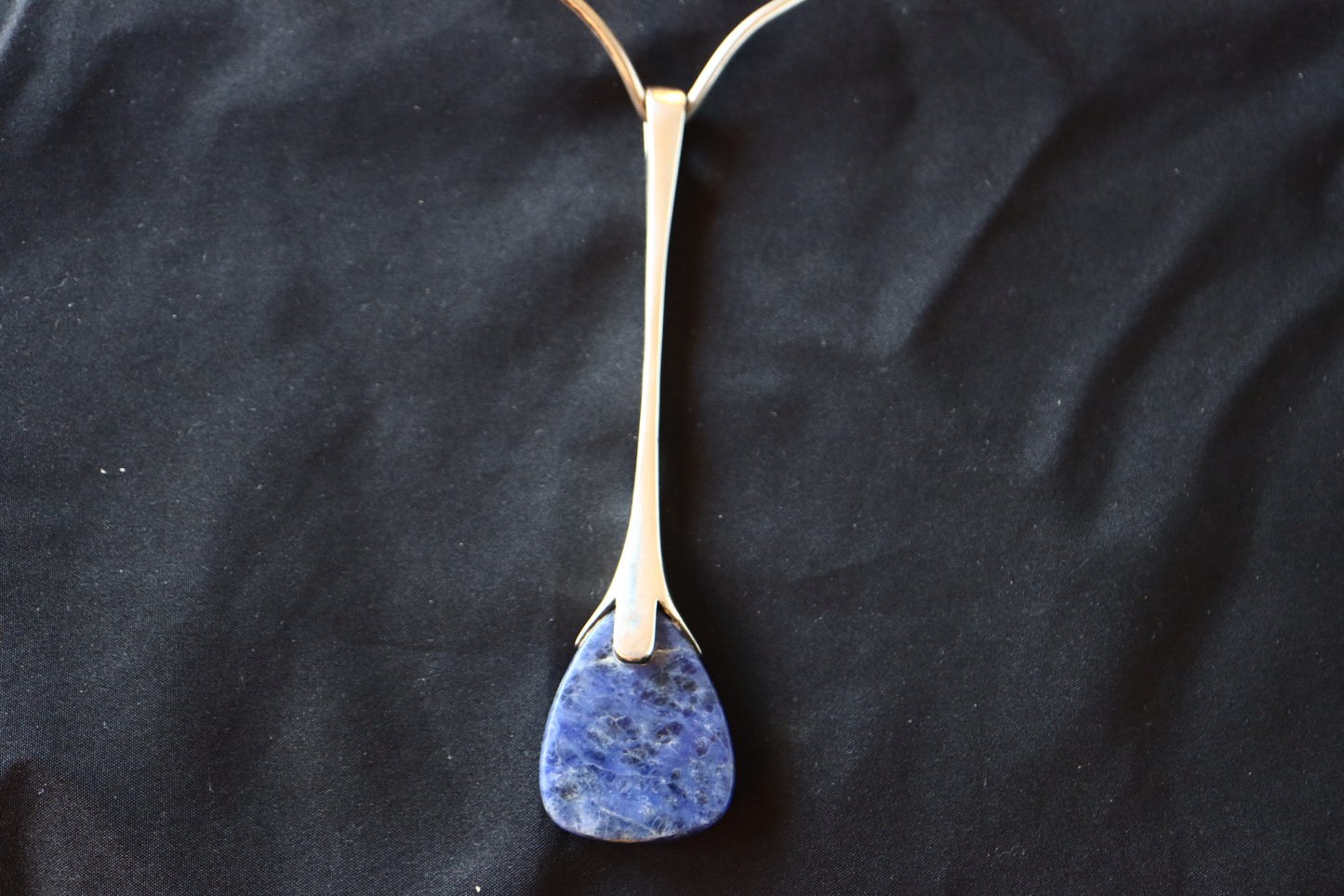 VINTAGE Sven Haugaard Danish Sterling Silver Torque Neck Ring with French Lapis Lazuli Drop Pendant