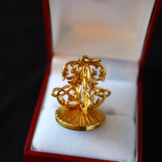 RARE Antique Victorian 18K Gold & Black Onyx Intaglio Wax Seal Fob Pendant