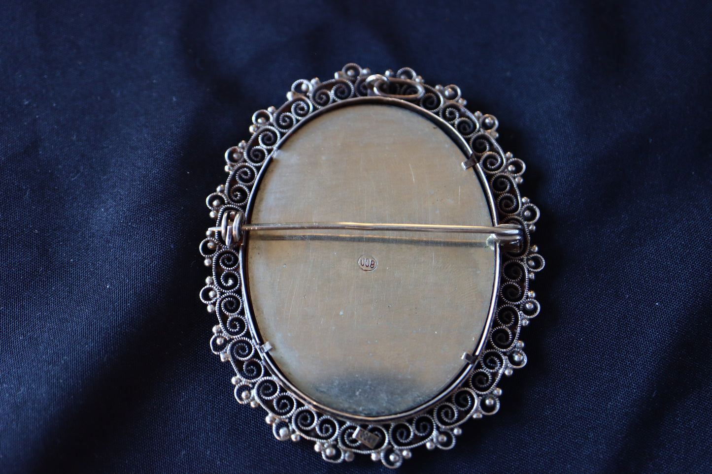 ANTIQUE Grand Tour 19th Hand-Painted Portrait Miniature 800 Silver Filigree Brooch Pendant