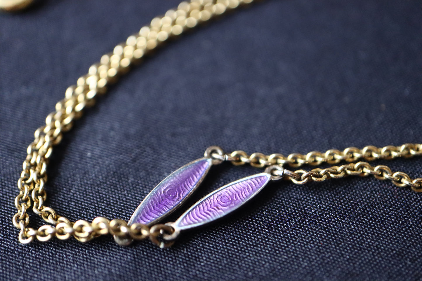 Nadine Swiss 925 Silver Lavender Guilloché Enamel & Seed Pearl Pocket Watch Pendant Necklace