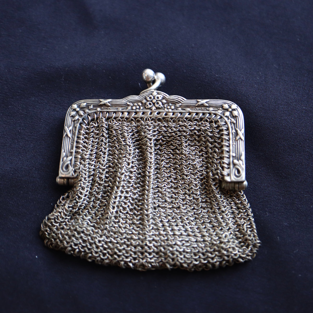 ANTIQUE French Art Nouveau Sterling Silver Triple-Compartment Mesh Coin Purse Pendant