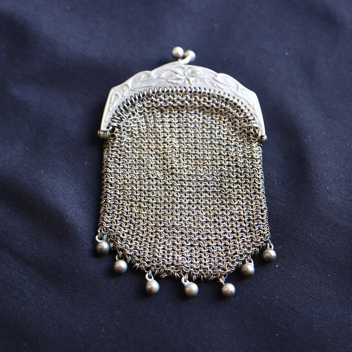 ANTIQUE French Art Nouveau Sterling Silver Mesh Coin Purse Pendant