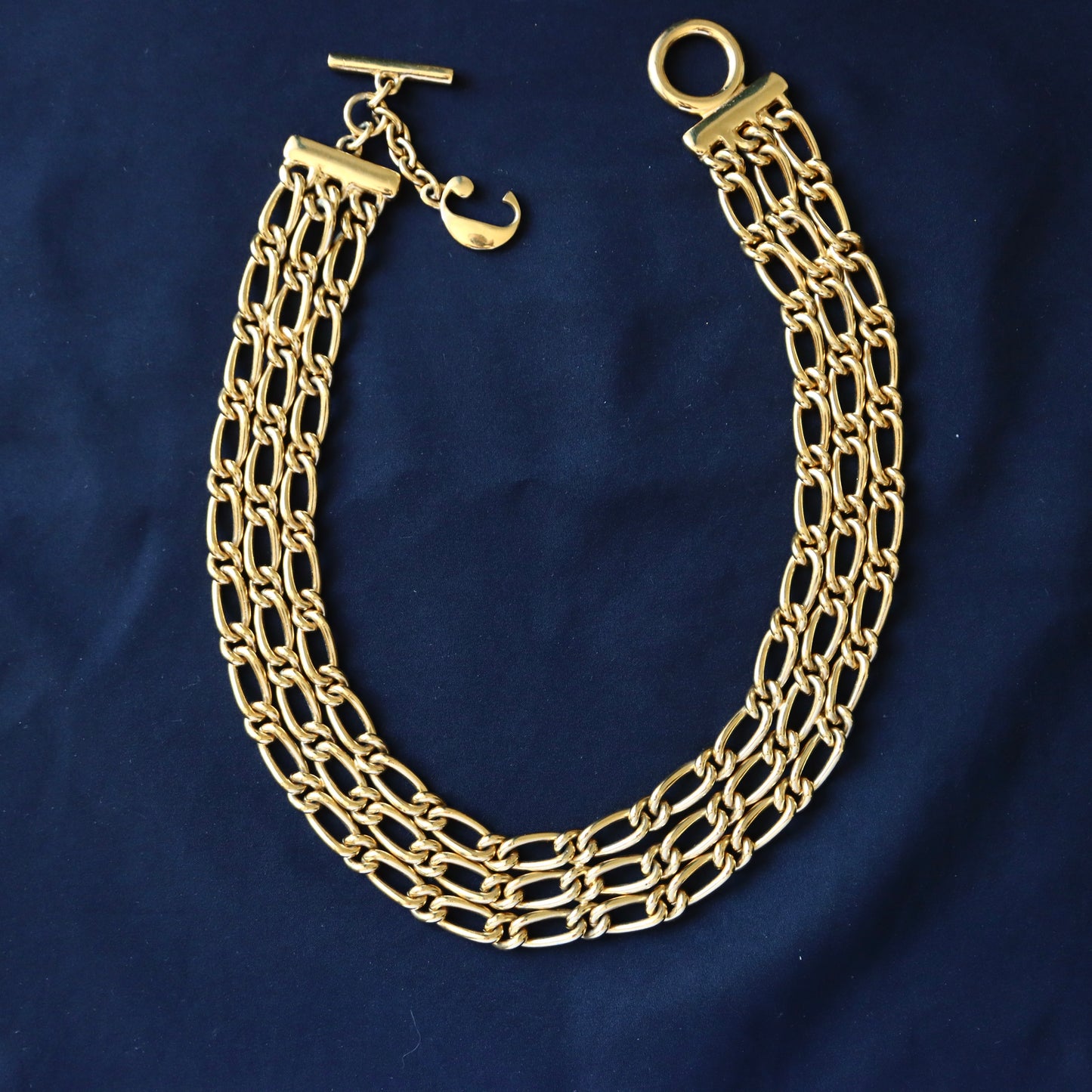 VINTAGE Carven Paris Gold-Tone Triple-Strand Chunky Chain Collar Necklace