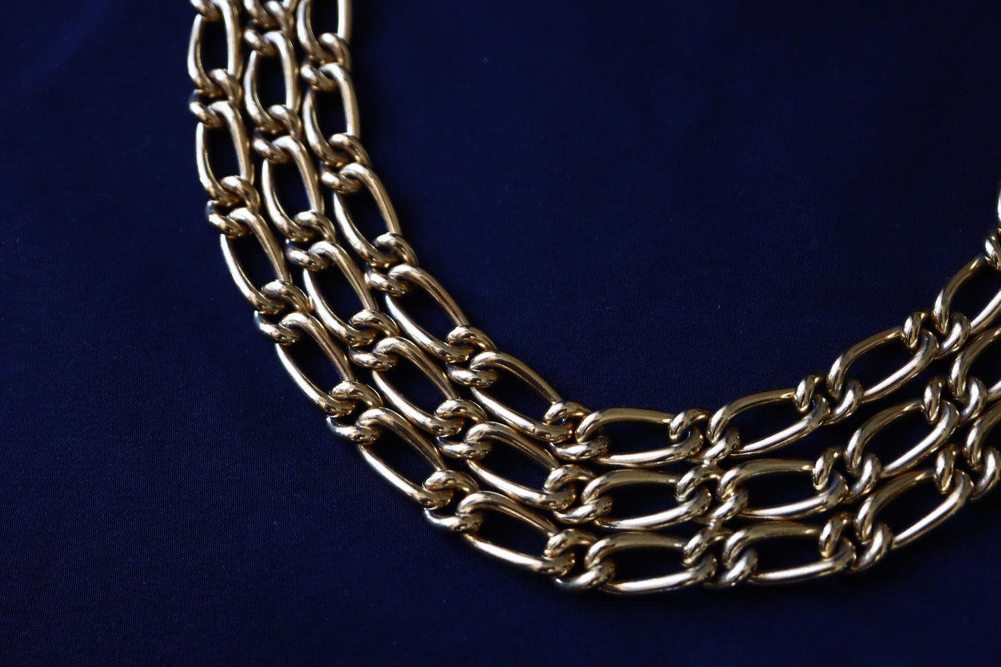 VINTAGE Carven Paris Gold-Tone Triple-Strand Chunky Chain Collar Necklace