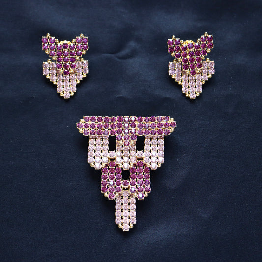 VINTAGE 1950s Elsa Schiaparelli Signed Shocking Pink Amethyst Rhinestone Brooch Clip Earrings set