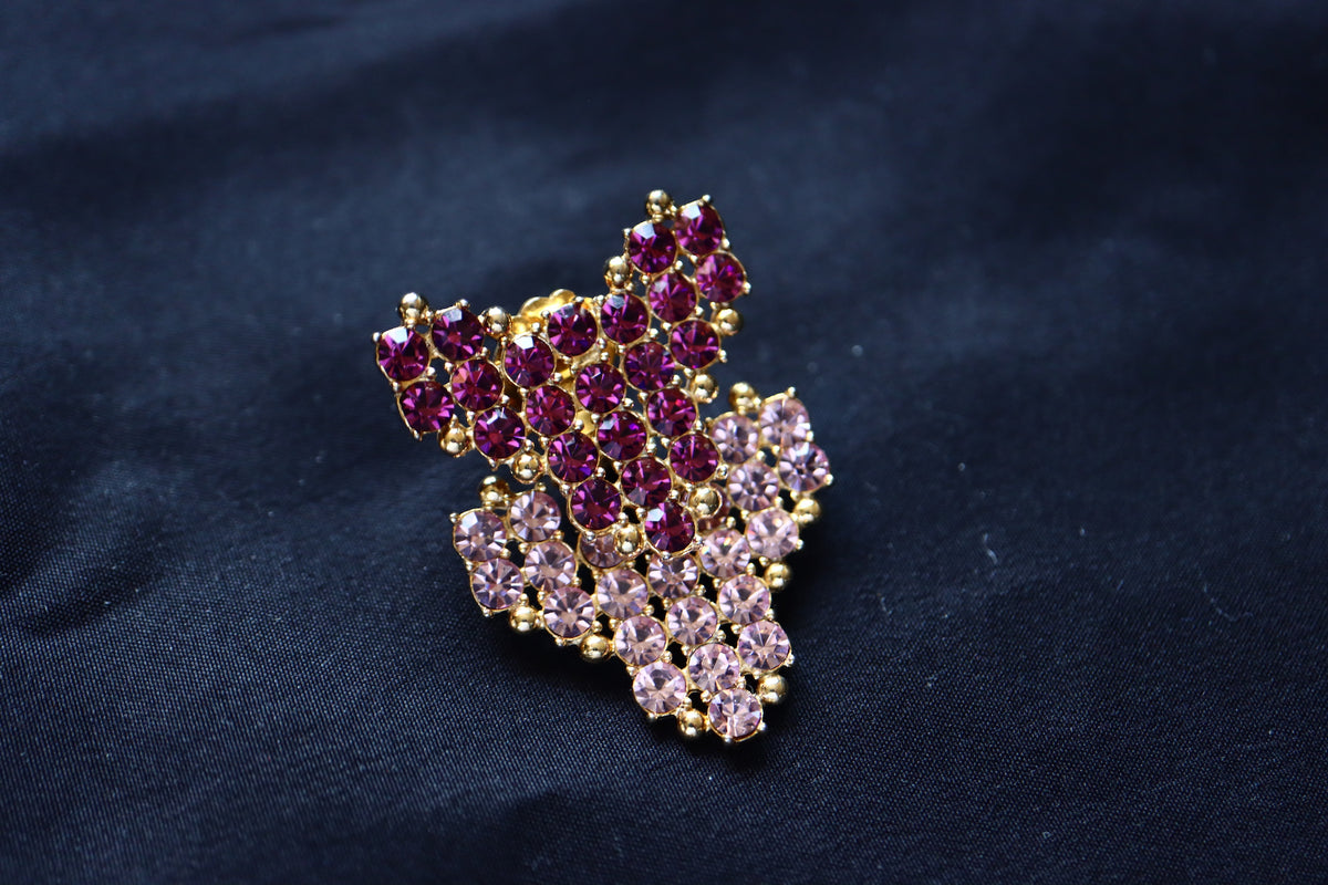 VINTAGE 1950s Elsa Schiaparelli Signed Shocking Pink Amethyst Rhinestone Brooch Clip Earrings set