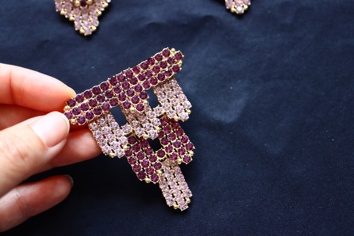 VINTAGE 1950s Elsa Schiaparelli Signed Shocking Pink Amethyst Rhinestone Brooch Clip Earrings set