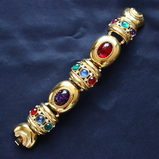 VINTAGE 1980s Givenchy Byzantine Multi-Color Glass Cabochon Statement Bracelet