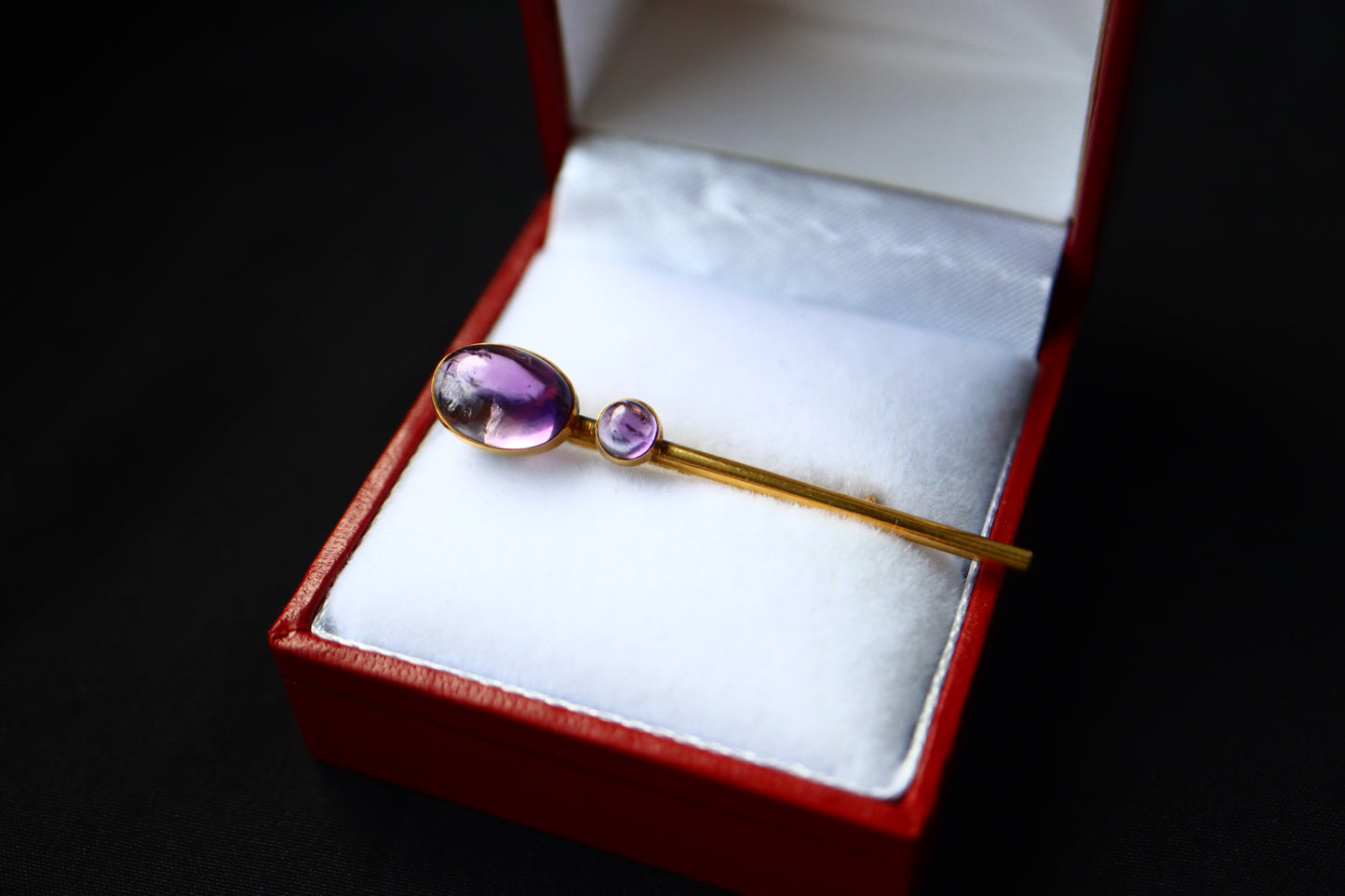 ANTIQUE Victorian 18K Yellow Gold & Dual Cabochon Amethyst Bar Pin Brooch