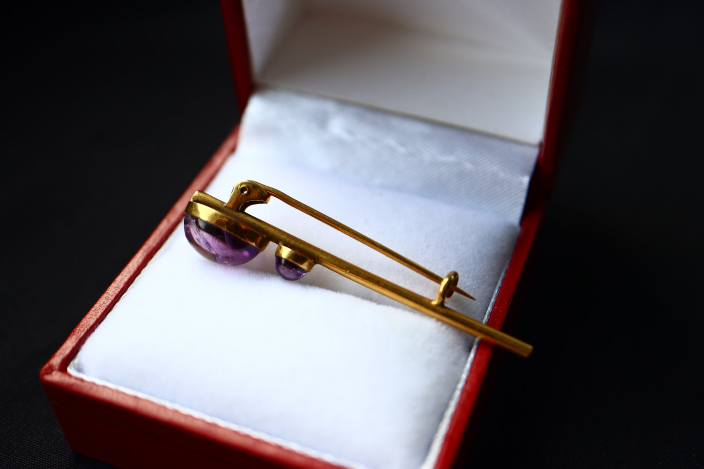 ANTIQUE Victorian 18K Yellow Gold & Dual Cabochon Amethyst Bar Pin Brooch
