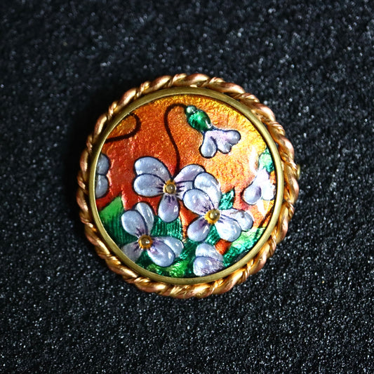 Vintage J.Brevers handcrafted butterfly pea Flower enamel brooch