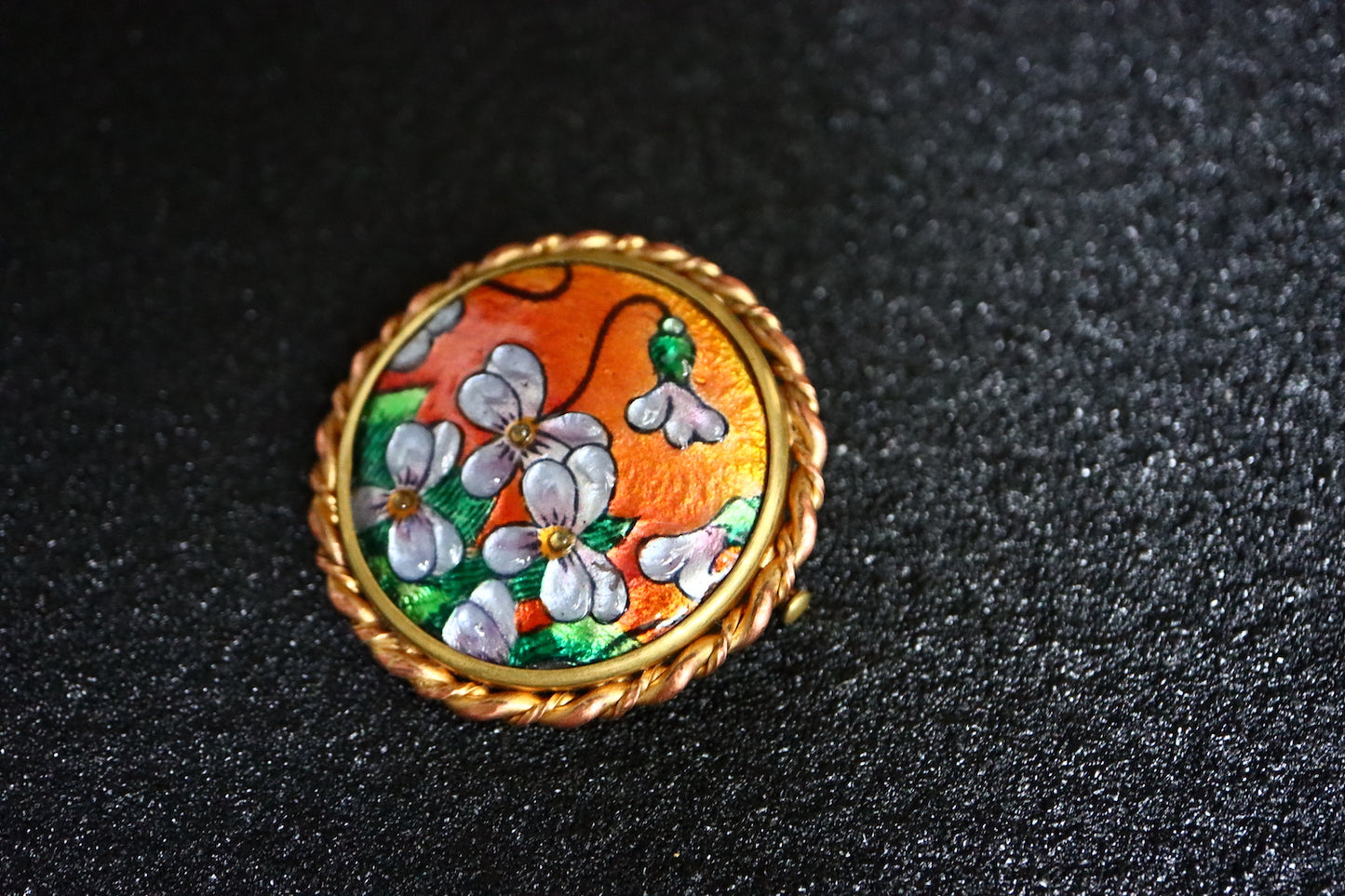 Vintage J.Brevers handcrafted butterfly pea Flower enamel brooch