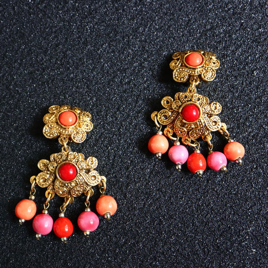 Vintage Satellite oversized coral pink ceramic bead earrings