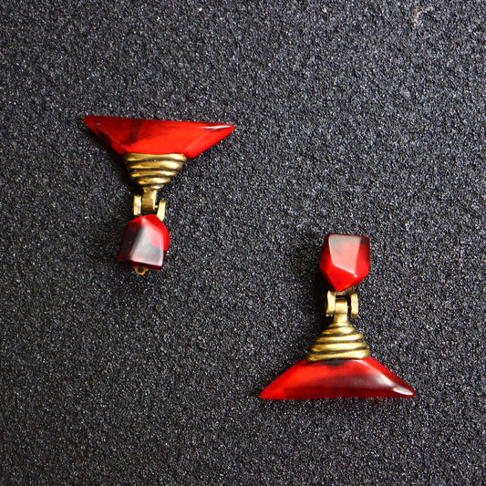 Vintage Dominique Denaive burgundy red contemporary designer piece earrings