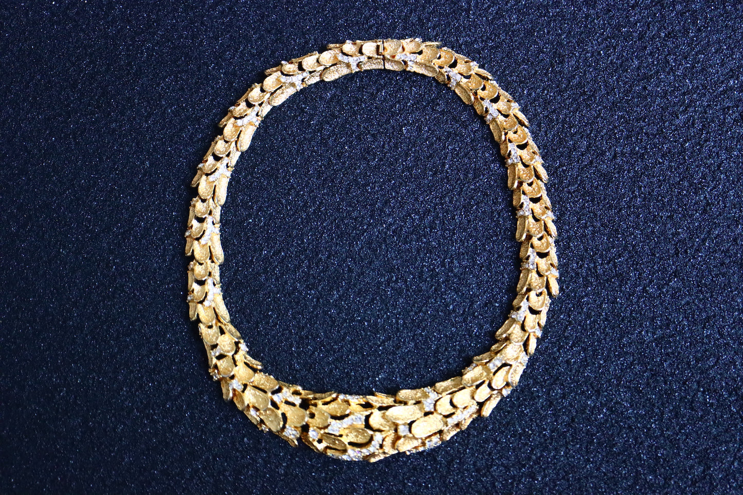 Vintage 1968 Henkel & Grossé gold-tone feather rhinestone necklace