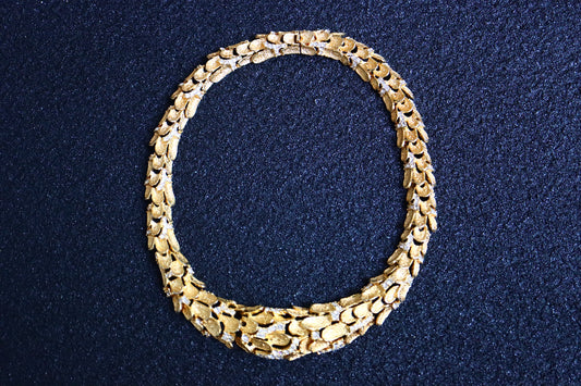 Vintage 1968 Henkel & Grossé gold-tone feather rhinestone necklace