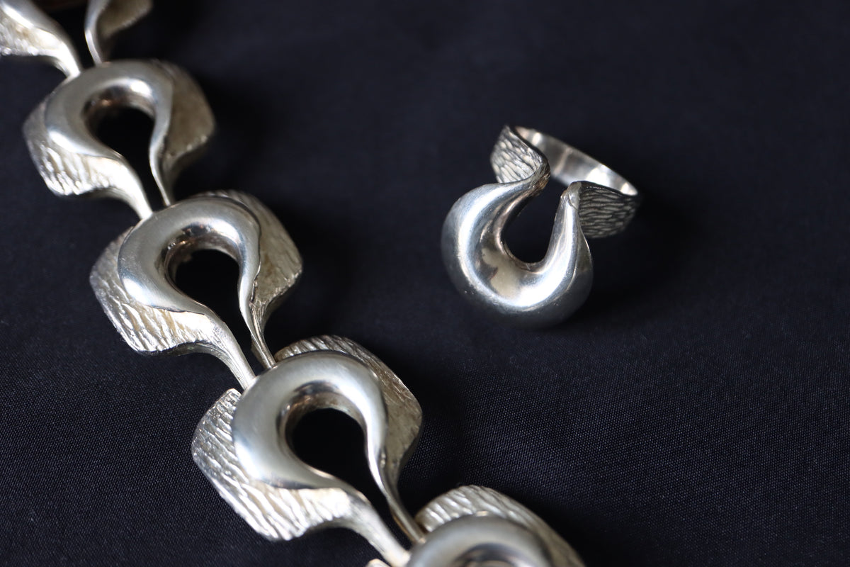 Modernist Dutch Joseph Bernard Citroen (1891-1970) Sterling Silver Bracelet & Ring Parure Set